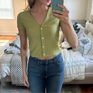 Madewell Green Striped Button Top